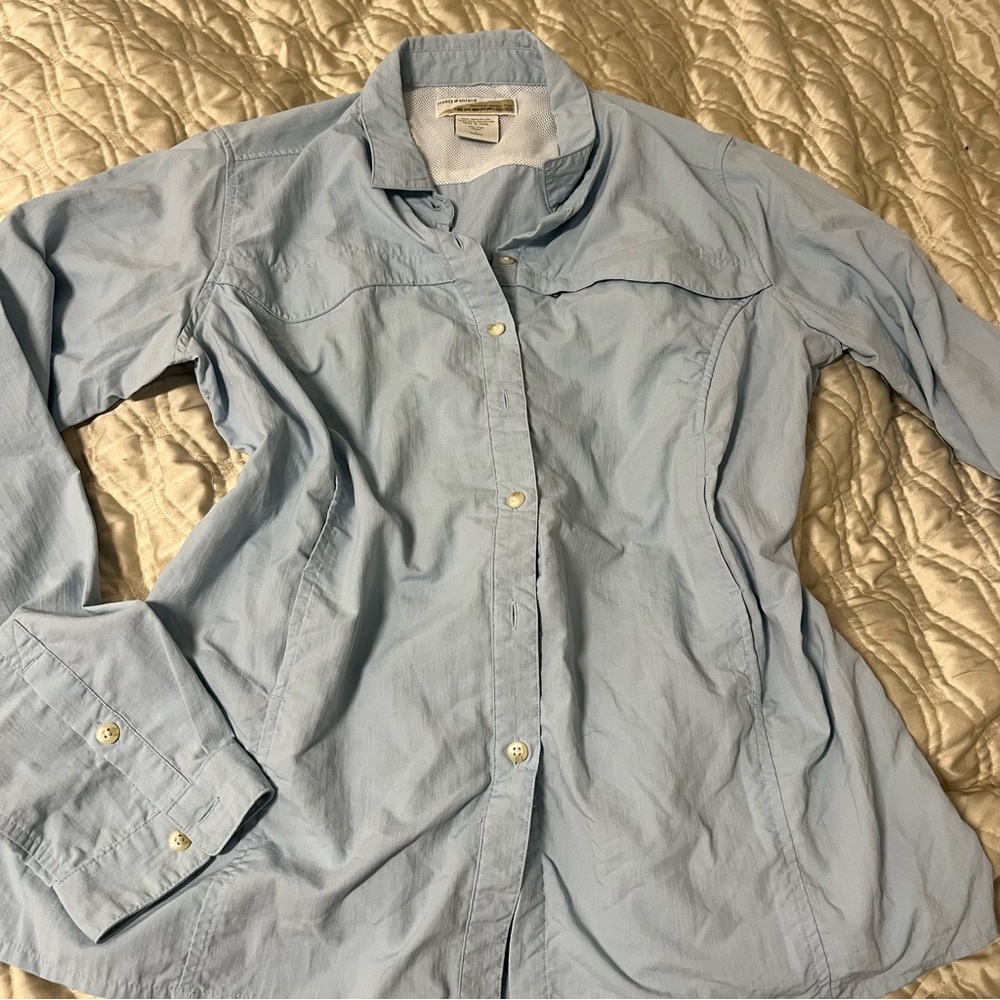 Ladies light blue button down top long sleeve